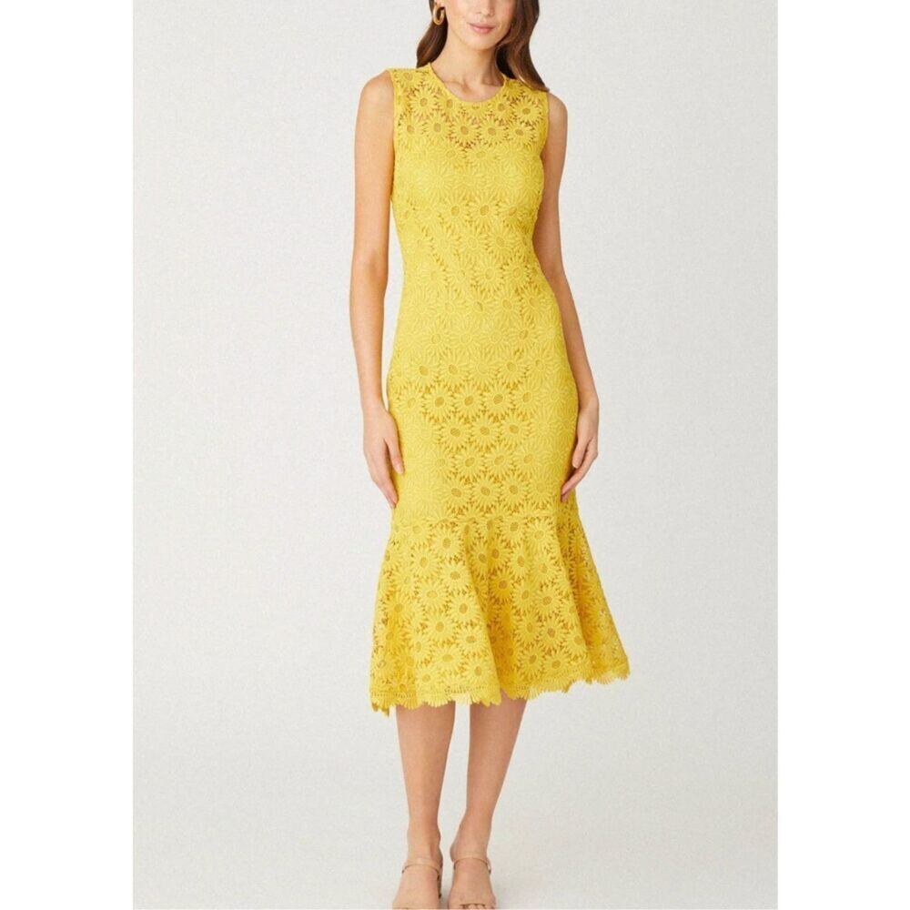 Shoshanna Yellow Sunflower Shawna Lace Mermaid Midi Dress Sz 8 Women’s Guest